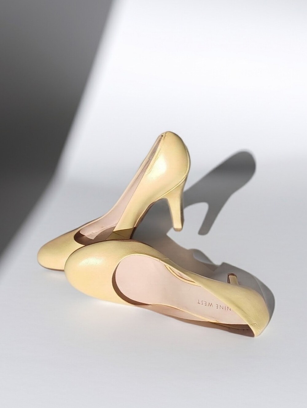 Nine West Pastel Yellow Leather Mid Heels